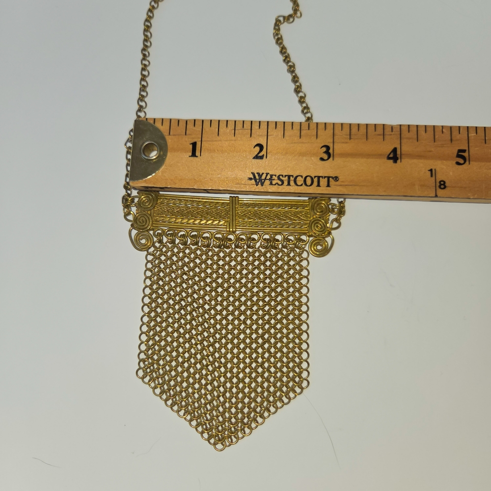 Vintage Brass Chainmail Gold Mesh Necklace - Picture 3 of 4